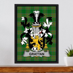 Irish Grattan or McGrattan Coat of Arms Family Crest Ireland Framed Canvas Print Irish National Tartan