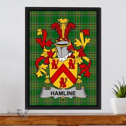 Irish Hamlin or O'Hamlin Coat of Arms Family Crest Ireland Framed Canvas Print Irish National Tartan