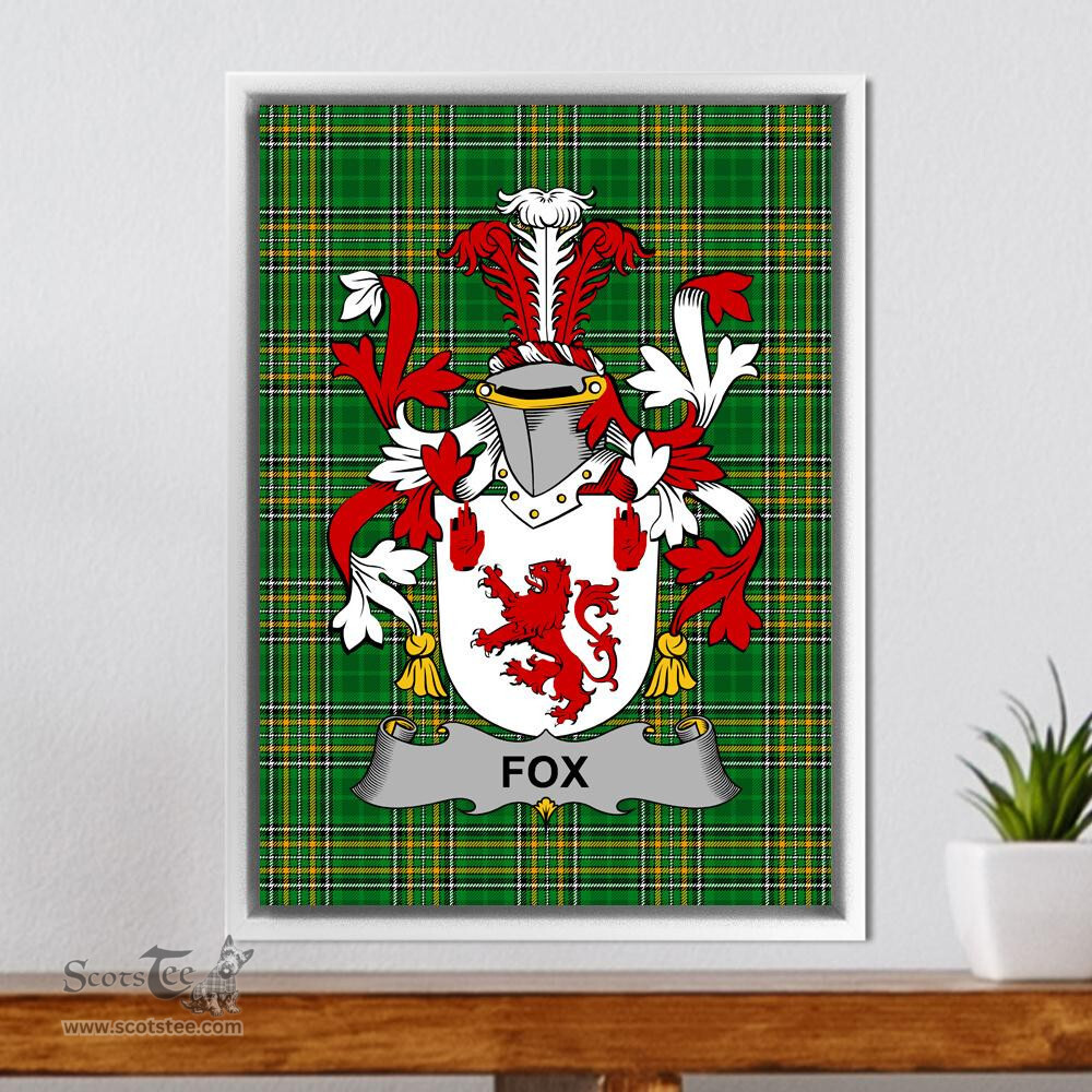 Irish Fox Coat of Arms Family Crest Ireland Framed Canvas Print Irish National Tartan