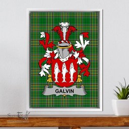 Irish Galvin or O'Galvin Coat of Arms Family Crest Ireland Framed Canvas Print Irish National Tartan