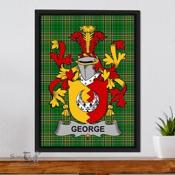 Irish George Coat of Arms Family Crest Ireland Framed Canvas Print Irish National Tartan