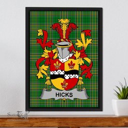 Irish Hicks Coat of Arms Family Crest Ireland Framed Canvas Print Irish National Tartan