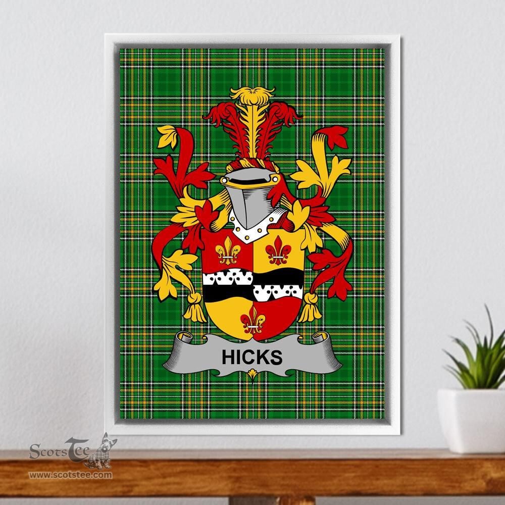 Irish Hicks Coat of Arms Family Crest Ireland Framed Canvas Print Irish National Tartan