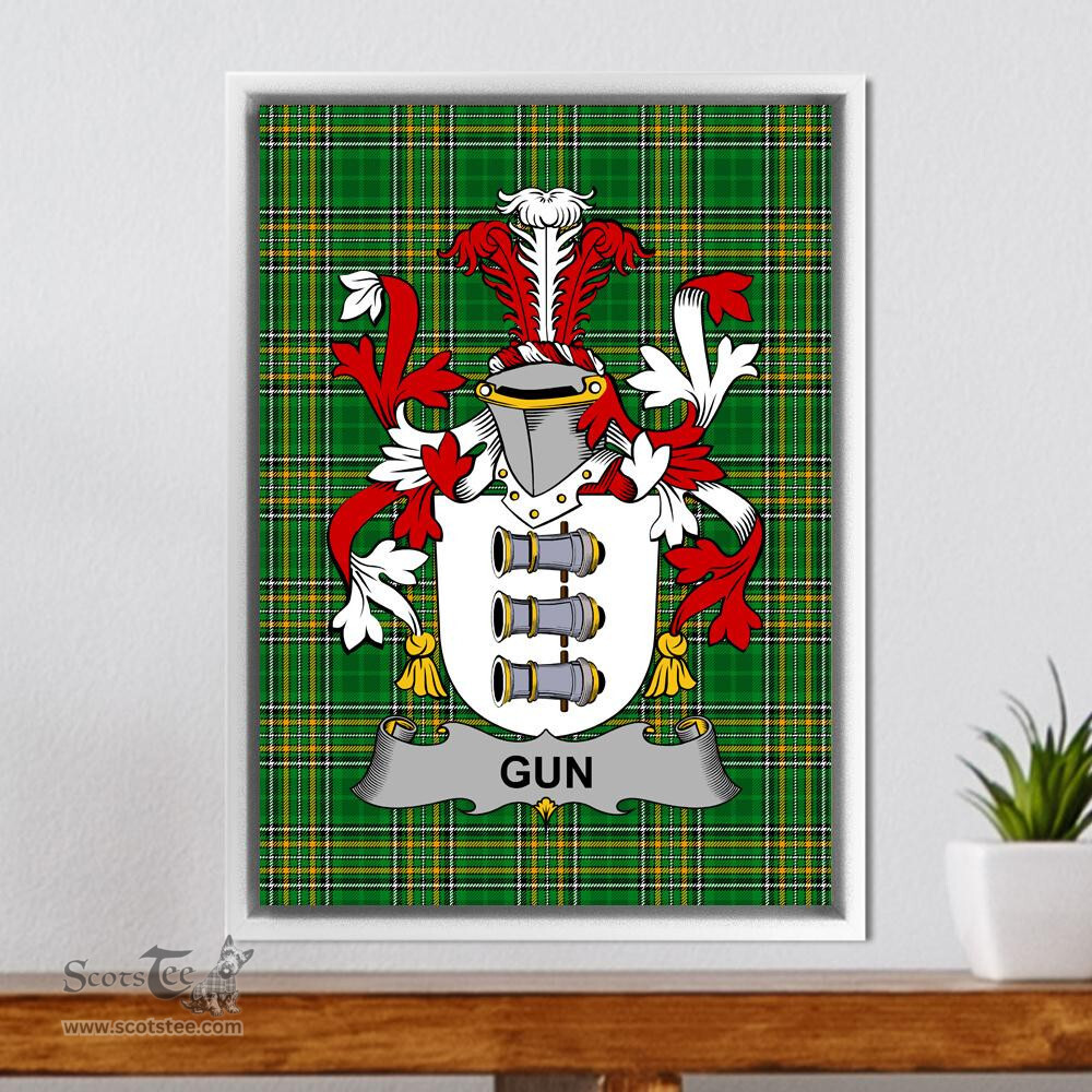 Irish Gun Coat of Arms Family Crest Ireland Framed Canvas Print Irish National Tartan