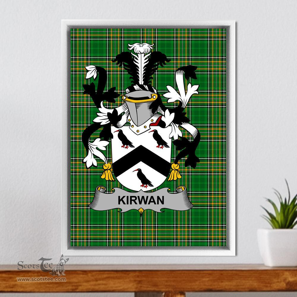 Irish Kirwan or O'Kerwin Coat of Arms Family Crest Ireland Framed Canvas Print Irish National Tartan