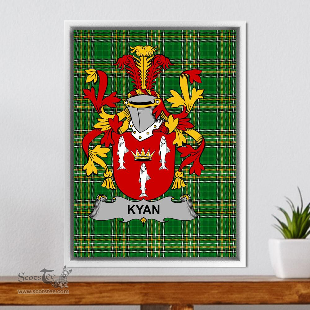 Irish Kyan or O'Kyan Coat of Arms Family Crest Ireland Framed Canvas Print Irish National Tartan