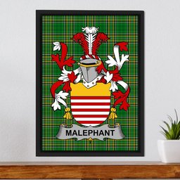 Irish Malaphant Coat of Arms Family Crest Ireland Framed Canvas Print Irish National Tartan
