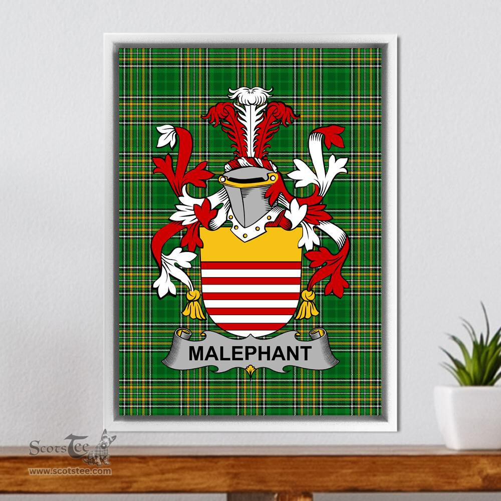 Irish Malaphant Coat of Arms Family Crest Ireland Framed Canvas Print Irish National Tartan