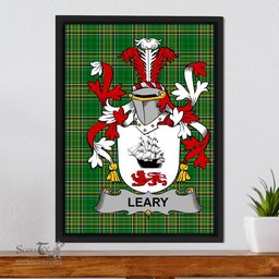 Irish Leary or O'Leary Coat of Arms Family Crest Ireland Framed Canvas Print Irish National Tartan