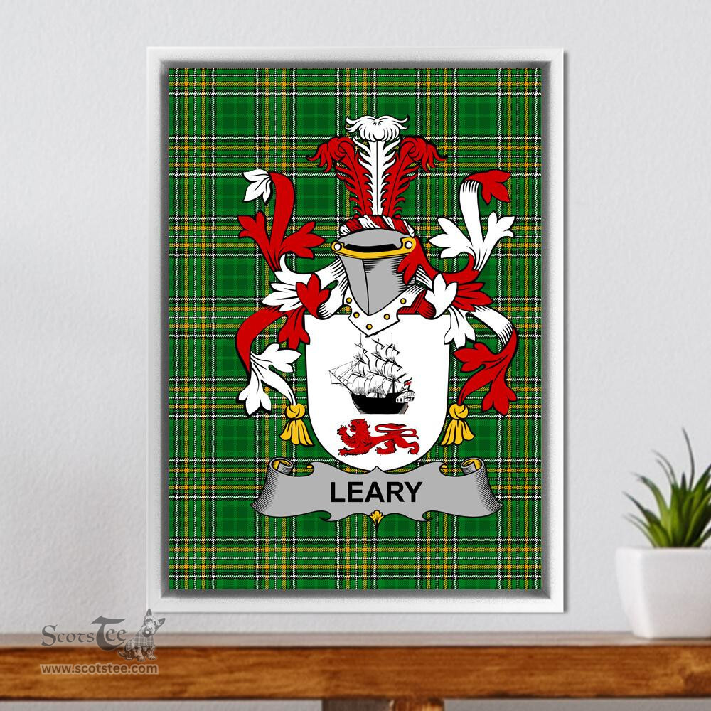 Irish Leary or O'Leary Coat of Arms Family Crest Ireland Framed Canvas Print Irish National Tartan