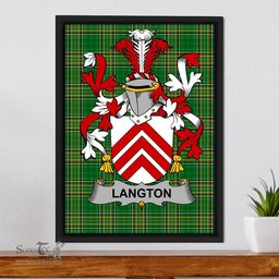 Irish Langton Coat of Arms Family Crest Ireland Framed Canvas Print Irish National Tartan