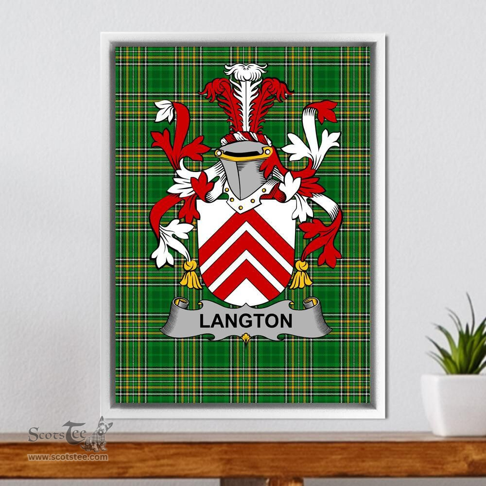Irish Langton Coat of Arms Family Crest Ireland Framed Canvas Print Irish National Tartan