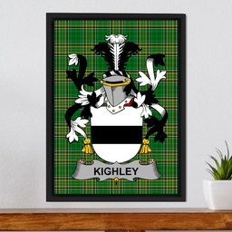 Irish Kighley Coat of Arms Family Crest Ireland Framed Canvas Print Irish National Tartan