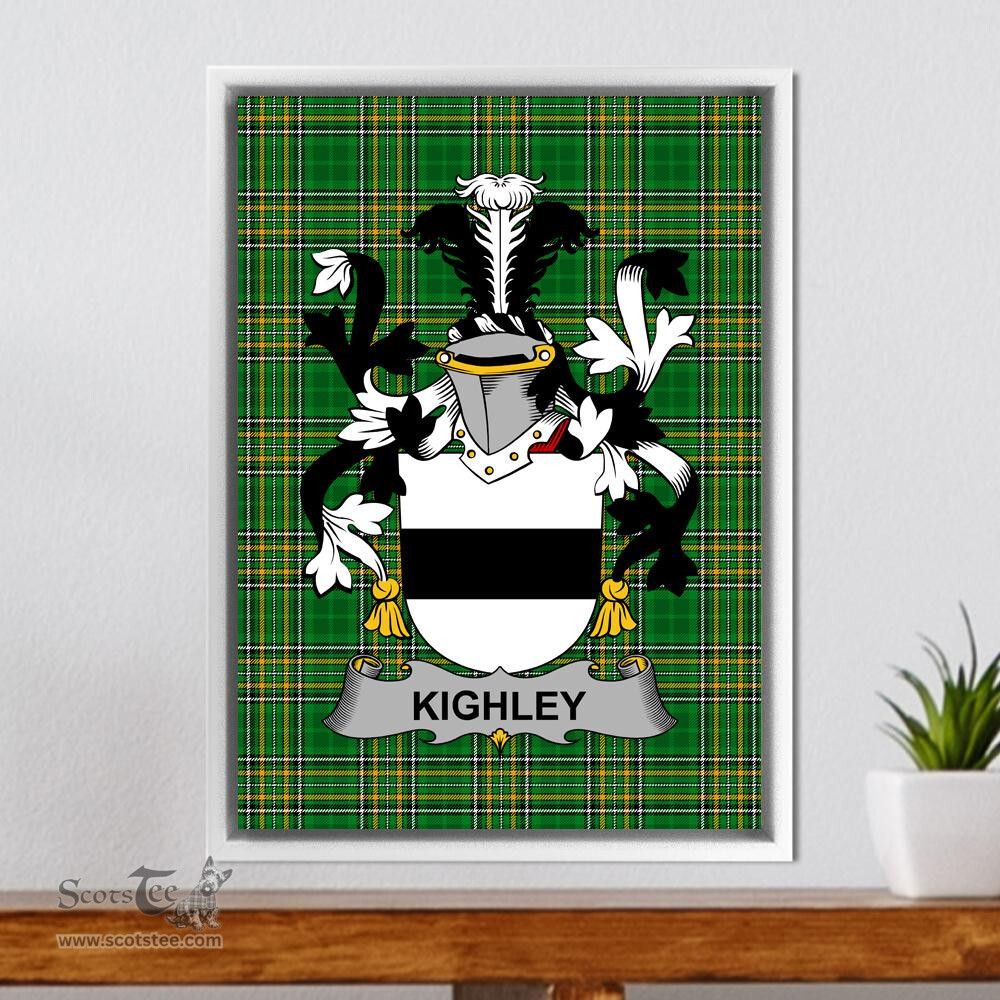 Irish Kighley Coat of Arms Family Crest Ireland Framed Canvas Print Irish National Tartan