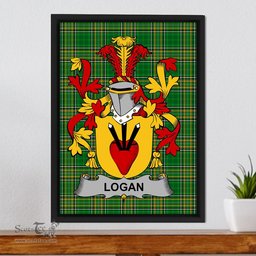 Irish Logan Coat of Arms Family Crest Ireland Framed Canvas Print Irish National Tartan