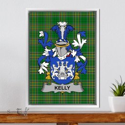 Irish Kelly or O'Kelly Coat of Arms Family Crest Ireland Framed Canvas Print Irish National Tartan