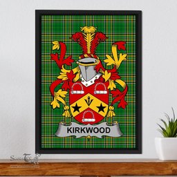 Irish Kirkwood Coat of Arms Family Crest Ireland Framed Canvas Print Irish National Tartan