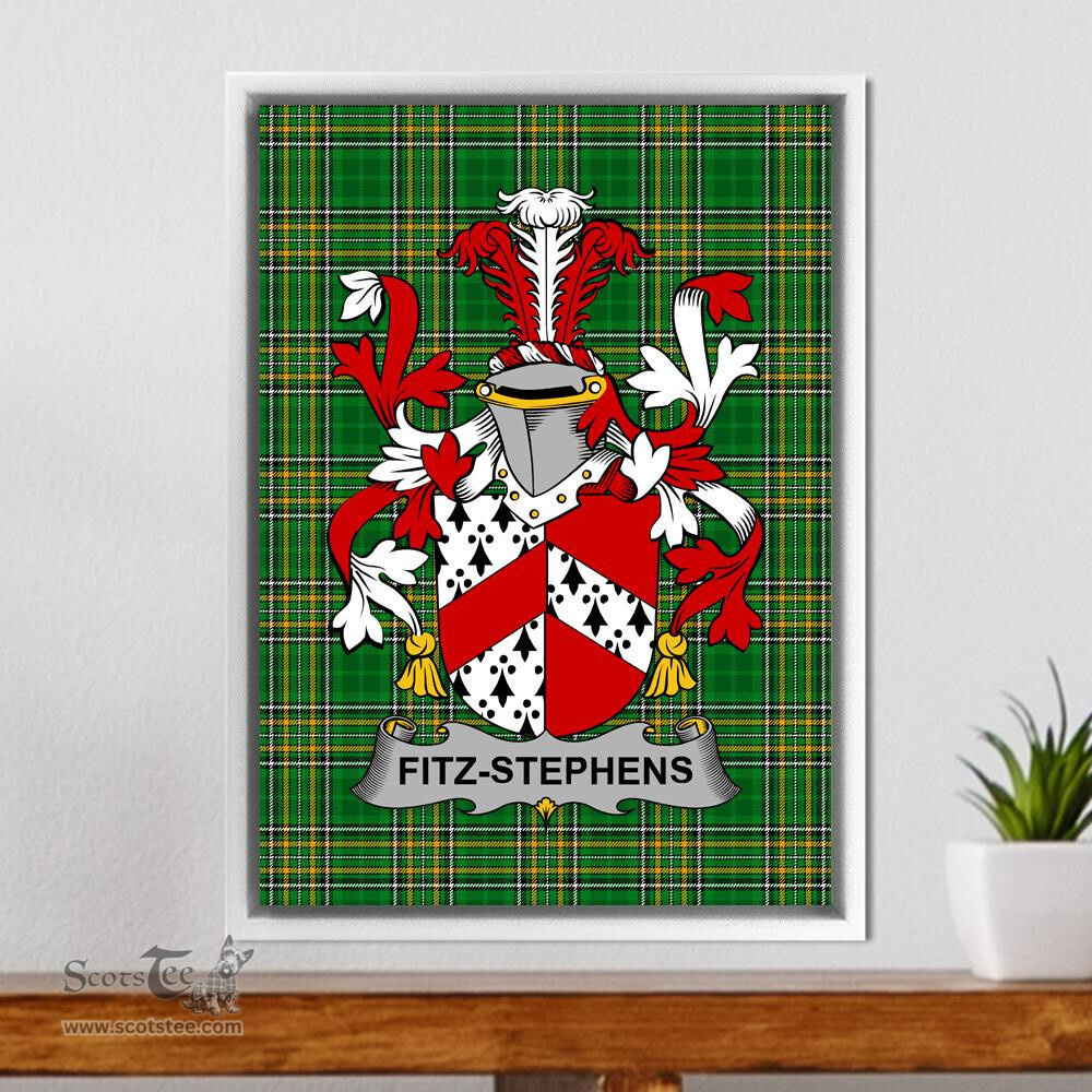 Irish Fitz-Stephens Coat of Arms Family Crest Ireland Framed Canvas Print Irish National Tartan