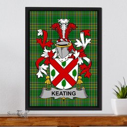 Irish Keating or O'Keaty Coat of Arms Family Crest Ireland Framed Canvas Print Irish National Tartan