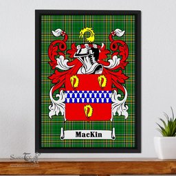 Irish Mackin Coat of Arms Family Crest Ireland Framed Canvas Print Irish National Tartan