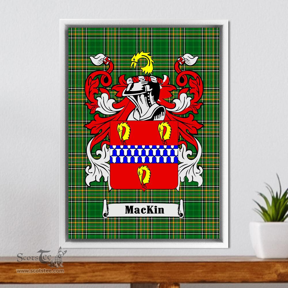 Irish Mackin Coat of Arms Family Crest Ireland Framed Canvas Print Irish National Tartan