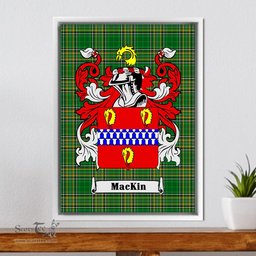 Irish Mackin Coat of Arms Family Crest Ireland Framed Canvas Print Irish National Tartan