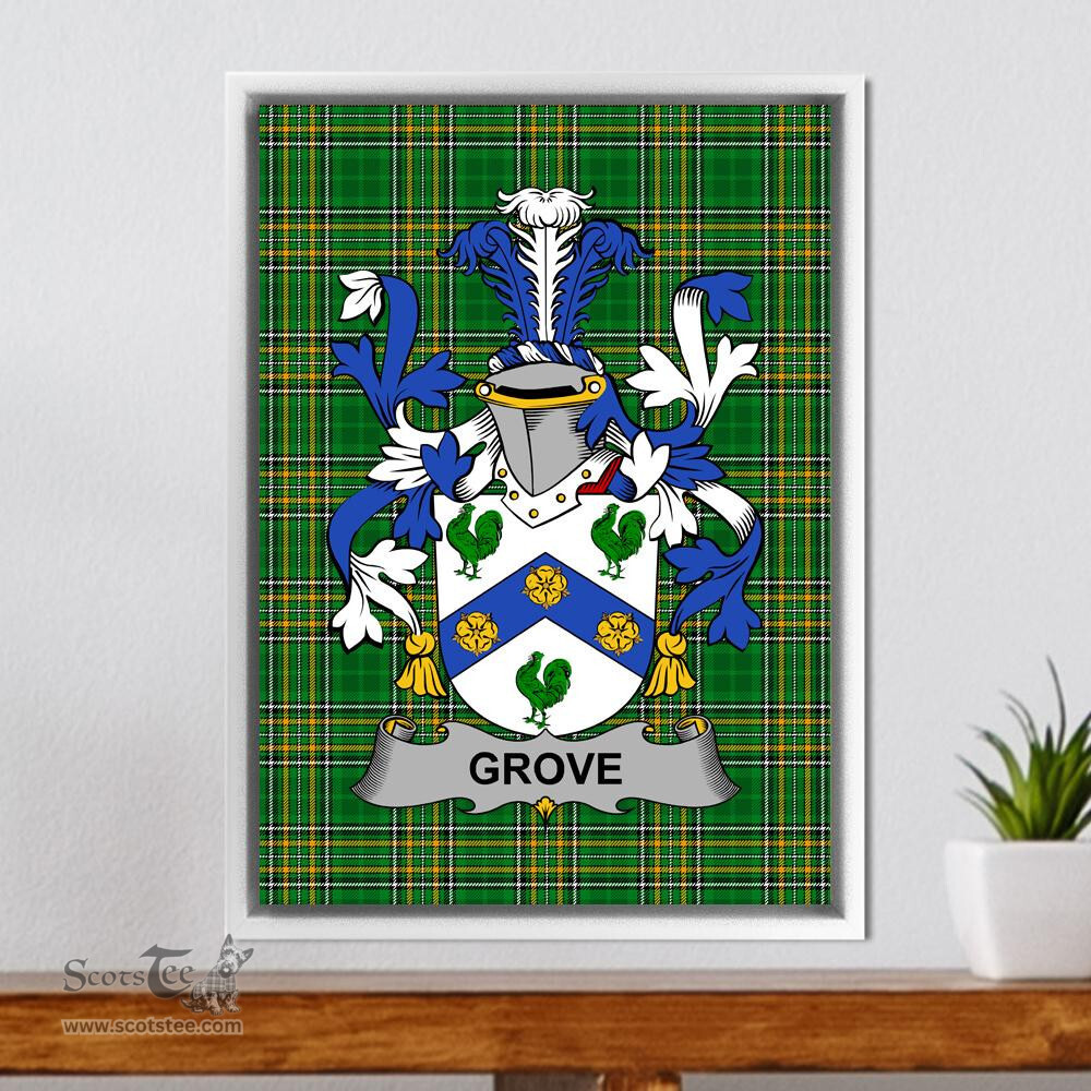 Irish Grove Coat of Arms Family Crest Ireland Framed Canvas Print Irish National Tartan