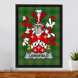 Irish Long or Longe Coat of Arms Family Crest Ireland Framed Canvas Print Irish National Tartan