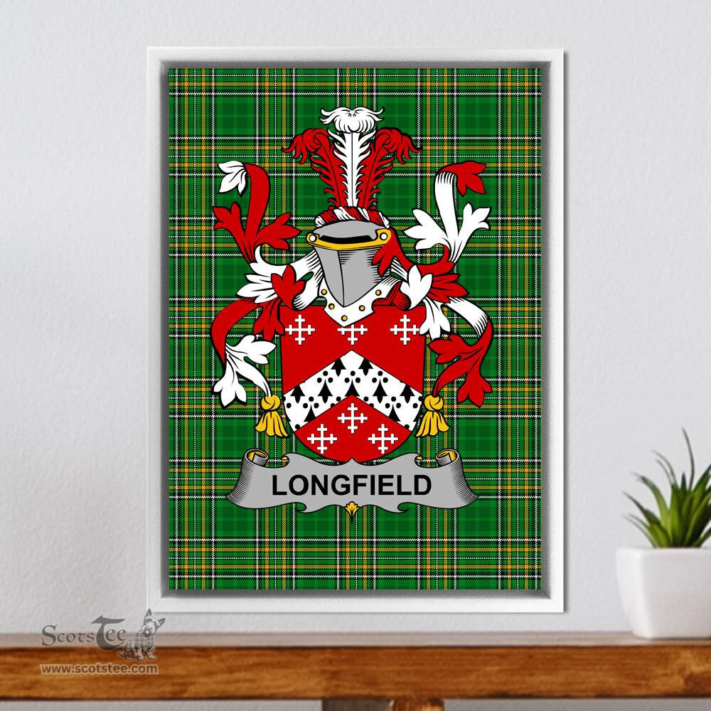 Irish Long or Longe Coat of Arms Family Crest Ireland Framed Canvas Print Irish National Tartan