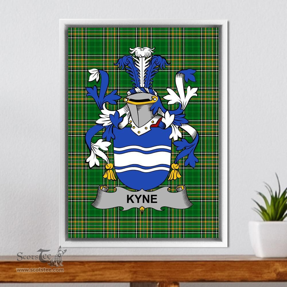 Irish Kyne or O'Kyne Coat of Arms Family Crest Ireland Framed Canvas Print Irish National Tartan