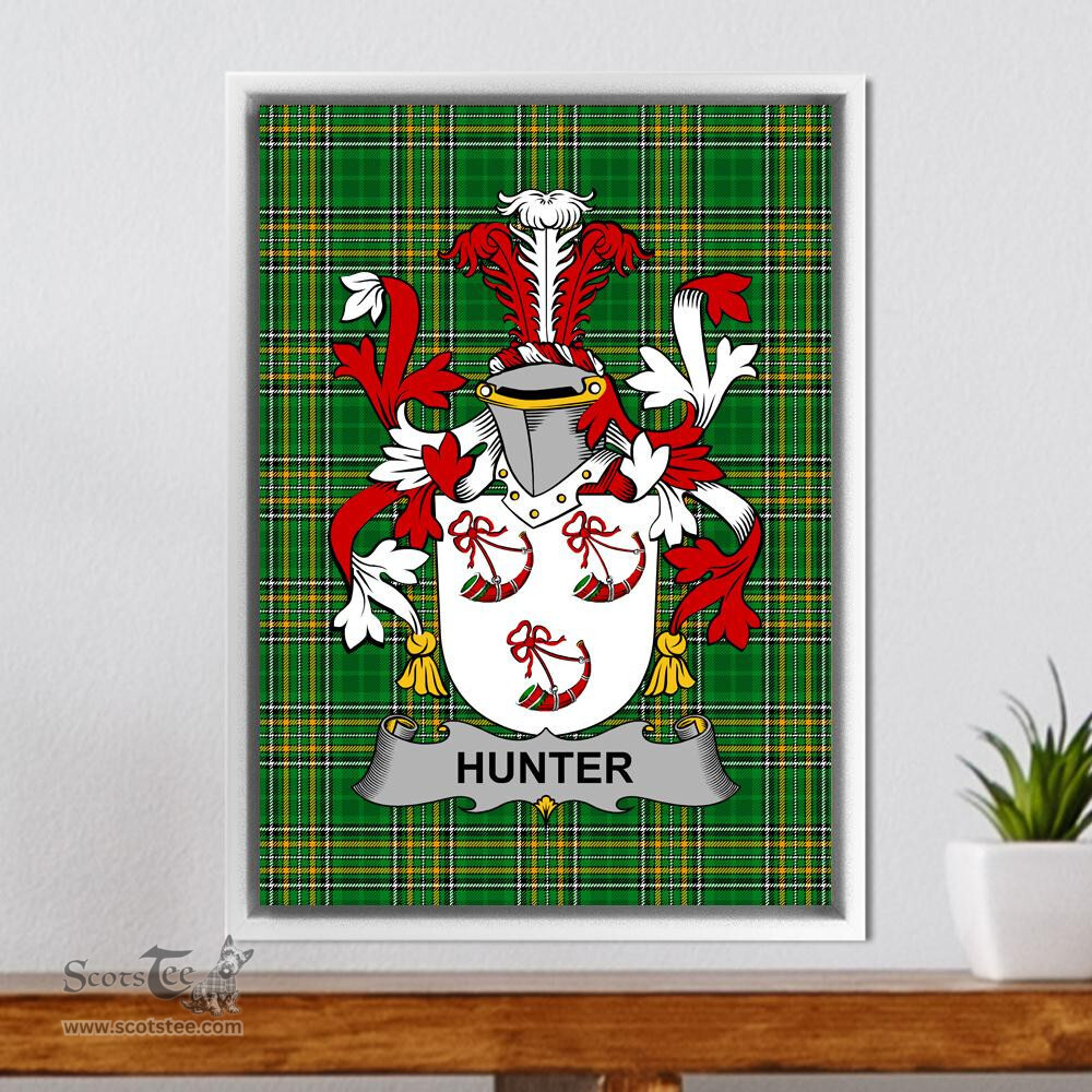 Irish Hunter Coat of Arms Family Crest Ireland Framed Canvas Print Irish National Tartan
