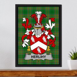 Irish Herlihy or O'Herlihy Coat of Arms Family Crest Ireland Framed Canvas Print Irish National Tartan