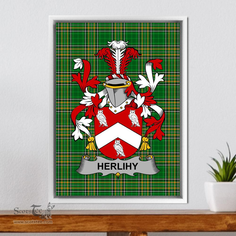 Irish Herlihy or O'Herlihy Coat of Arms Family Crest Ireland Framed Canvas Print Irish National Tartan