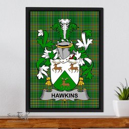 Irish Hawkins or Haughan Coat of Arms Family Crest Ireland Framed Canvas Print Irish National Tartan