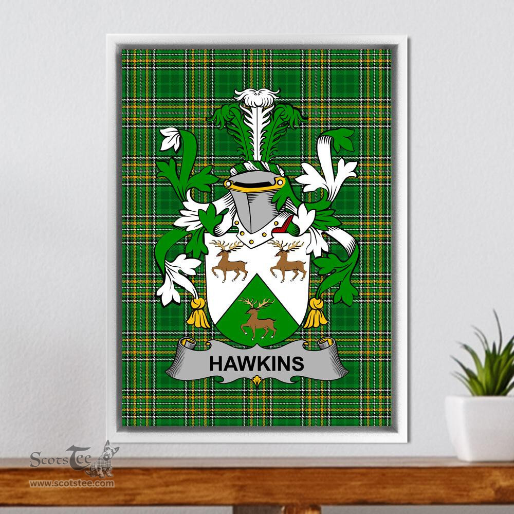 Irish Hawkins or Haughan Coat of Arms Family Crest Ireland Framed Canvas Print Irish National Tartan