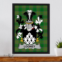 Irish Looney or O'Lunney Coat of Arms Family Crest Ireland Framed Canvas Print Irish National Tartan