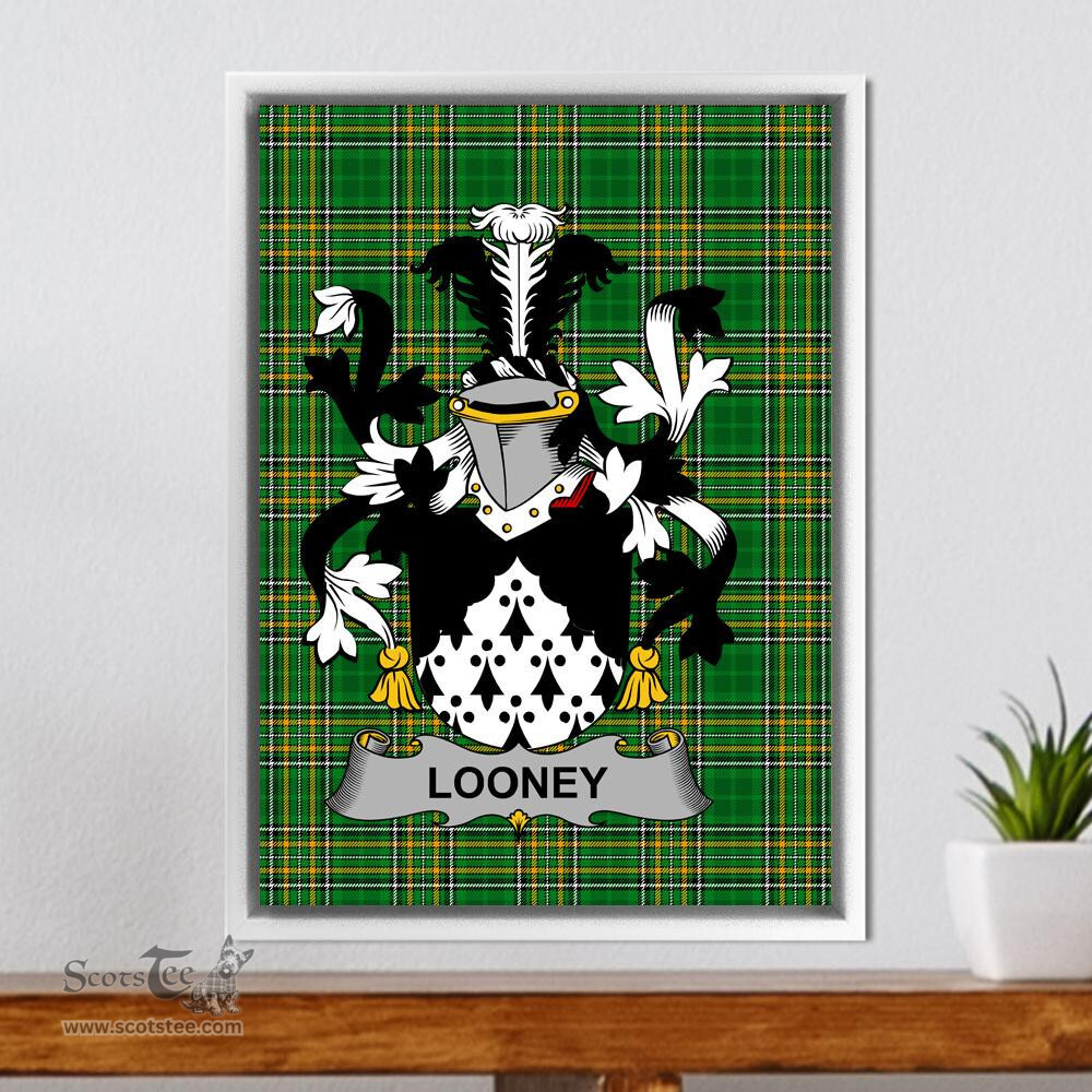 Irish Looney or O'Lunney Coat of Arms Family Crest Ireland Framed Canvas Print Irish National Tartan