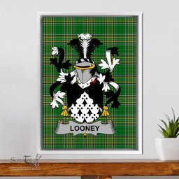 Irish Looney or O'Lunney Coat of Arms Family Crest Ireland Framed Canvas Print Irish National Tartan