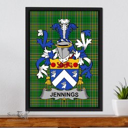 Irish Jennings or Jennyns Coat of Arms Family Crest Ireland Framed Canvas Print Irish National Tartan