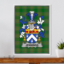 Irish Jennings or Jennyns Coat of Arms Family Crest Ireland Framed Canvas Print Irish National Tartan
