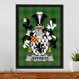 Irish Jeffreys Coat of Arms Family Crest Ireland Framed Canvas Print Irish National Tartan