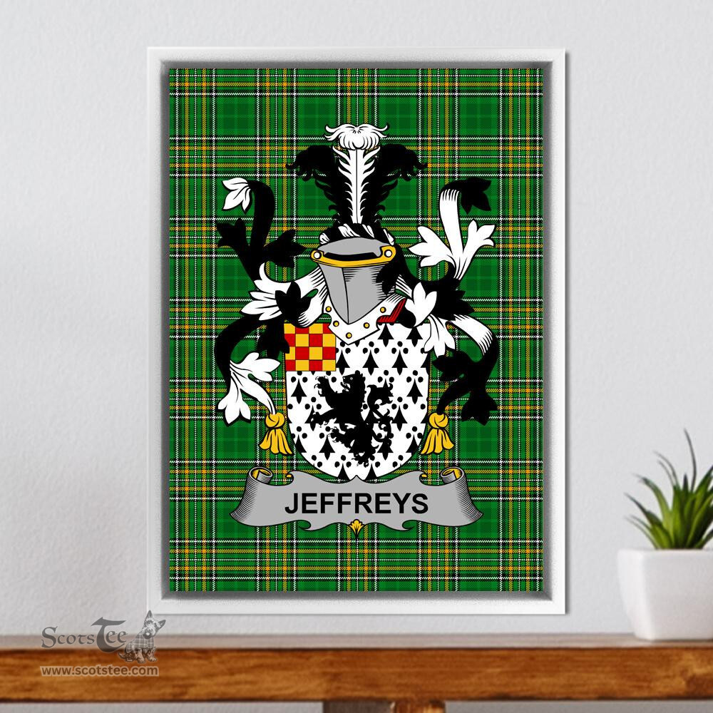 Irish Jeffreys Coat of Arms Family Crest Ireland Framed Canvas Print Irish National Tartan