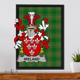 Irish Ireland Coat of Arms Family Crest Ireland Framed Canvas Print Irish National Tartan