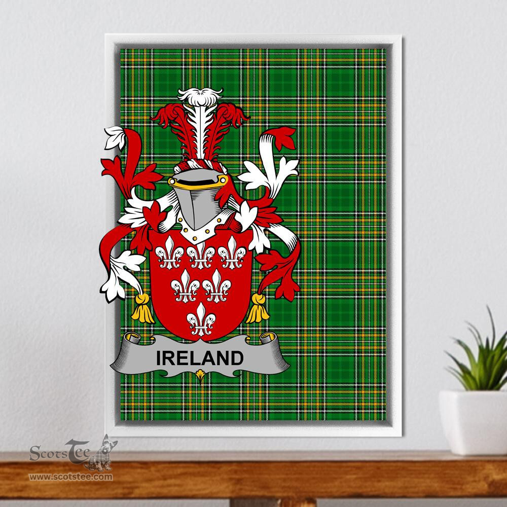 Irish Ireland Coat of Arms Family Crest Ireland Framed Canvas Print Irish National Tartan