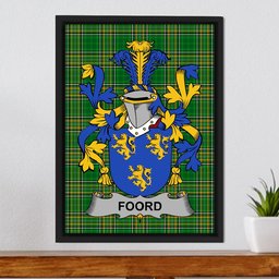 Irish Foord Coat of Arms Family Crest Ireland Framed Canvas Print Irish National Tartan