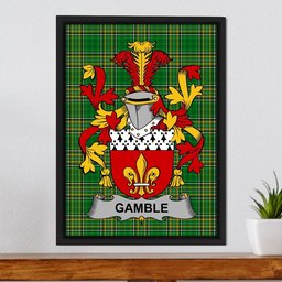 Irish Gamble Coat of Arms Family Crest Ireland Framed Canvas Print Irish National Tartan