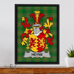 Irish Heyne or O'Heyne Coat of Arms Family Crest Ireland Framed Canvas Print Irish National Tartan