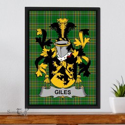 Irish Giles or Gyles Coat of Arms Family Crest Ireland Framed Canvas Print Irish National Tartan