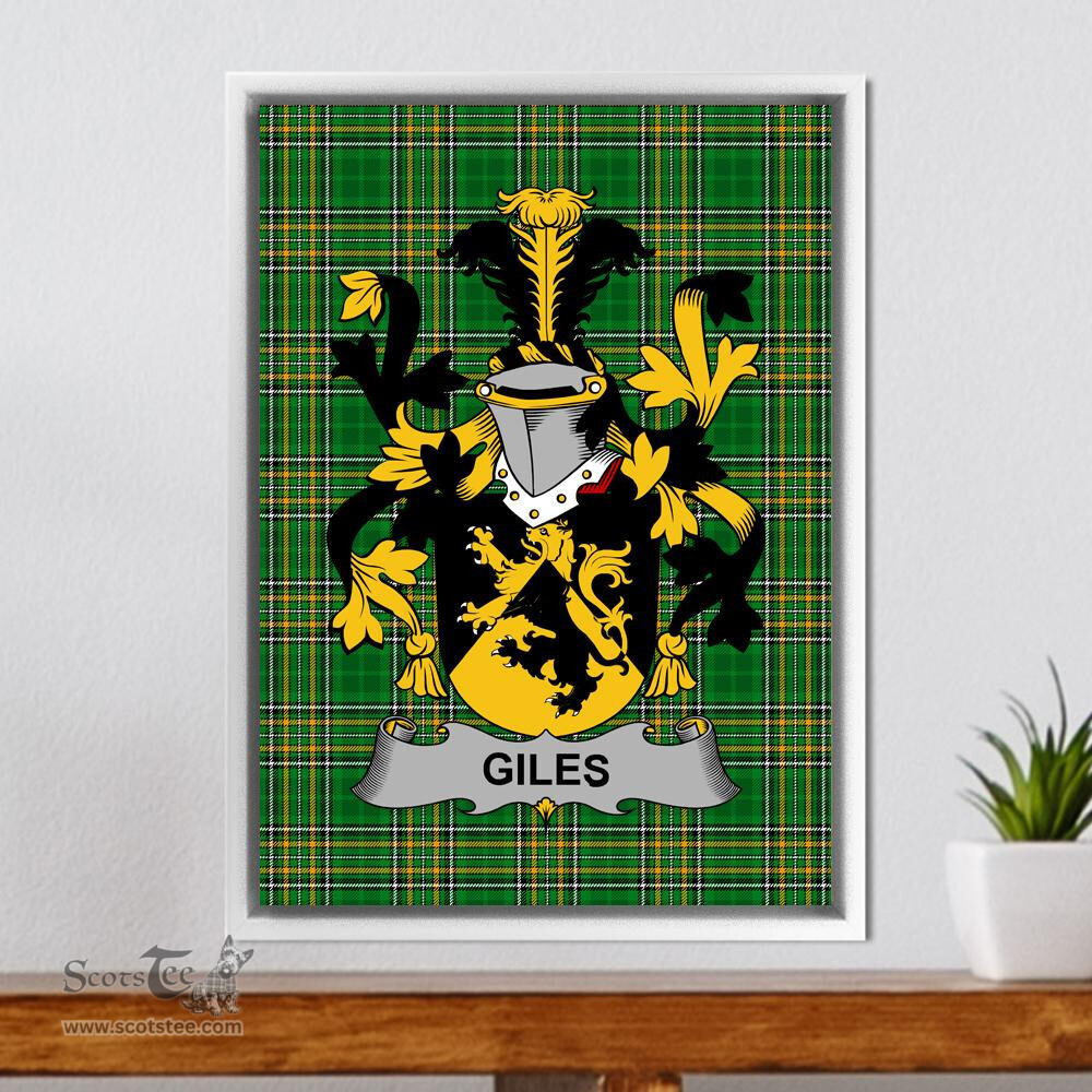 Irish Giles or Gyles Coat of Arms Family Crest Ireland Framed Canvas Print Irish National Tartan