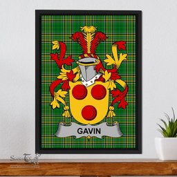 Irish Gavin or O'Gavan Coat of Arms Family Crest Ireland Framed Canvas Print Irish National Tartan
